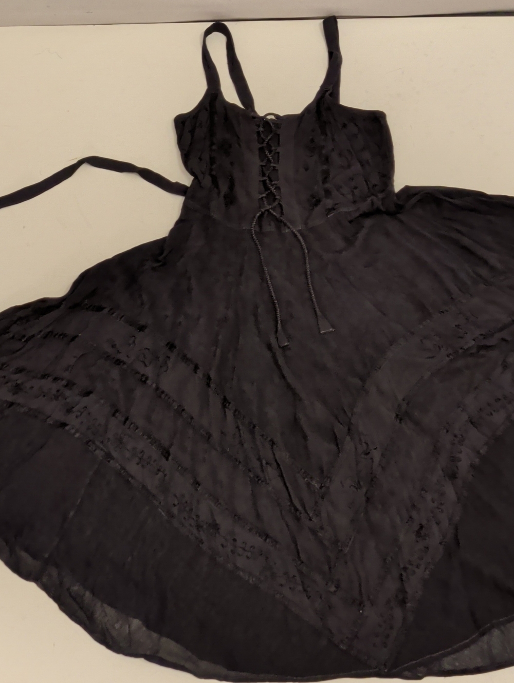 Bohemian Sleeveless Corset Lace Midi Dress Embroidered Vintage Black Full Skirt - Picture 13 of 16